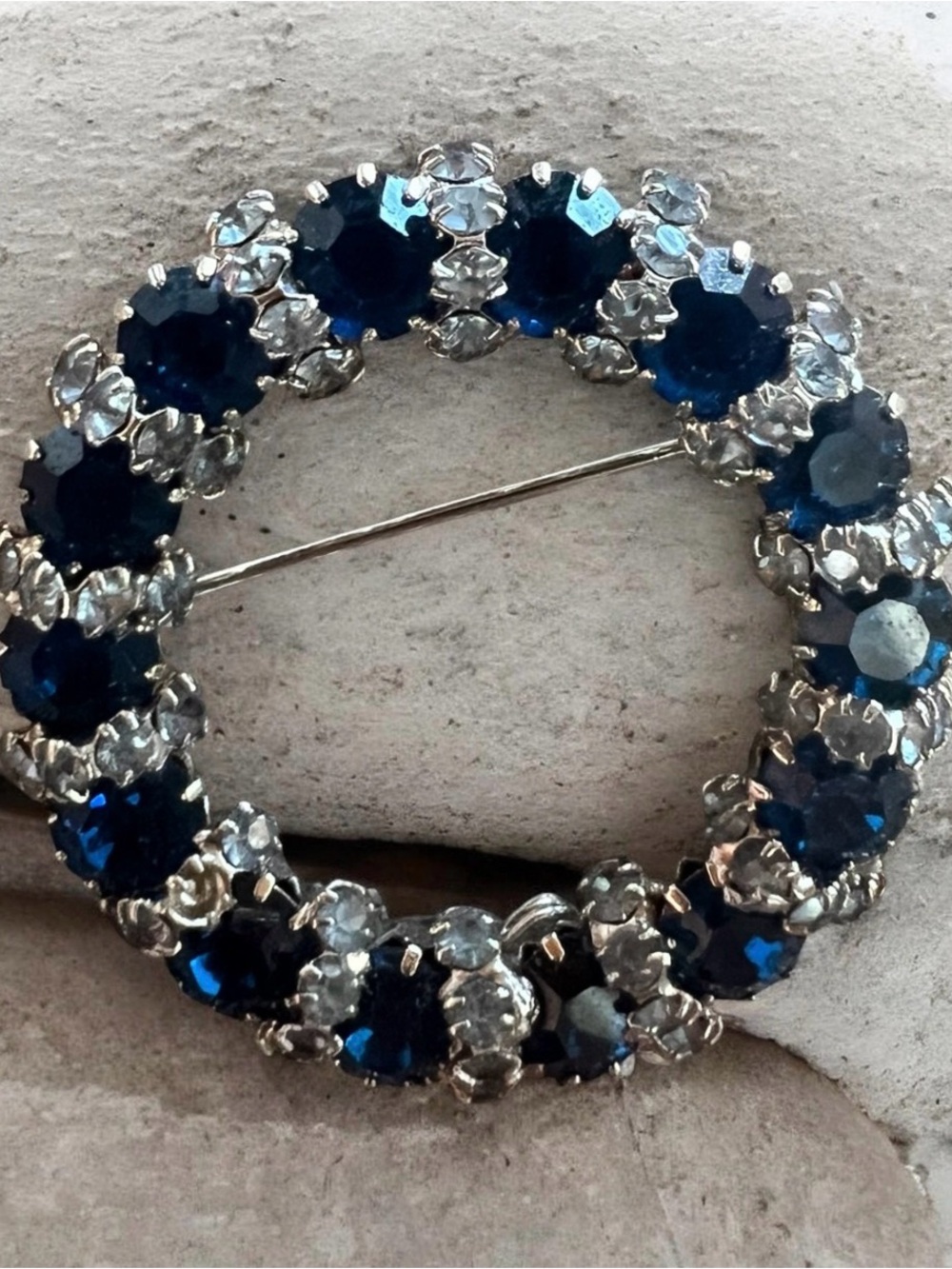 Albert Weiss Deep Blue and Clear Crystal Circle Brooch